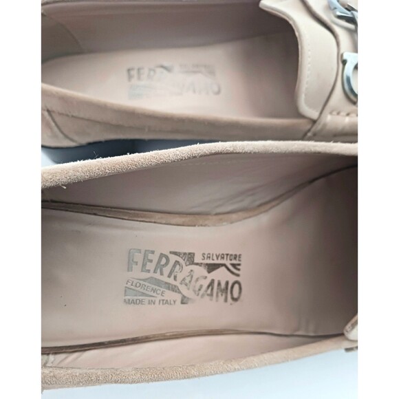 Salvatore Ferragamo Tan Suede Loafers Silver Gancini Trim US 9.5B Made in Italy - Picture 4 of 16
